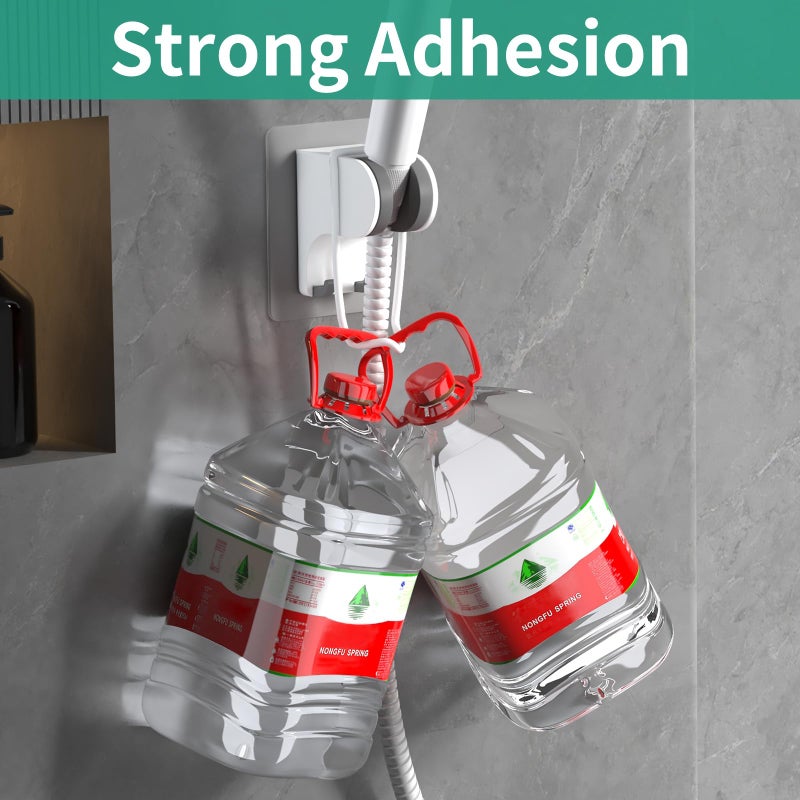 HEROBAI Hand Held Shower Head Holder Wall Mount, Shower Hose Holder Adhesive with 2 Hanger Hooks, Adjustable Shower Handle Holder, No Drilling Shower Wand Holder (White, 1 Pack) - Image 2